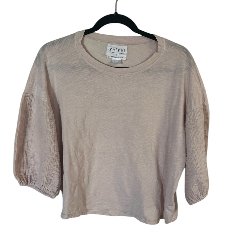 Velvet By Graham & Spencer Womens Balloon Sleeve Top Blouse 100% Cotton Pink S
